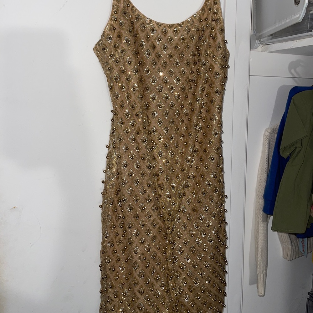Gold rhinestone dress| fashionnova